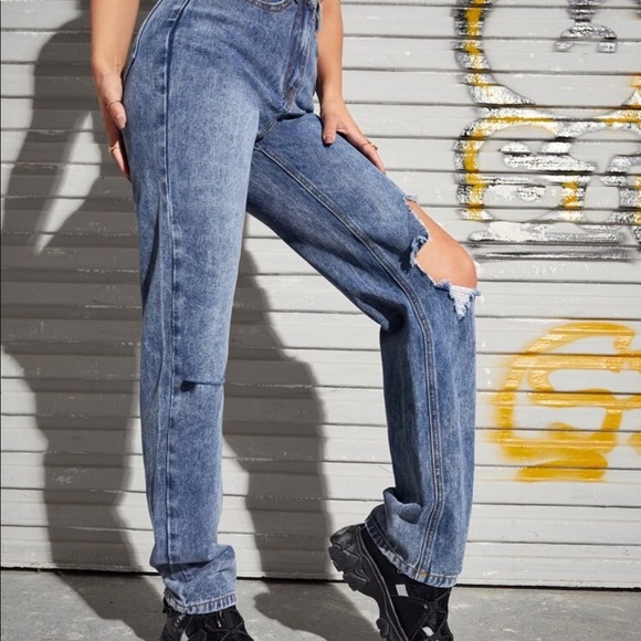 High waisted ripped detail straight leg jeans - Picture 5 of 6